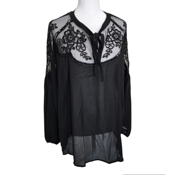 New Black Sheer Lace Boho Boutique Top M, L, XL, 2XL, 3XL - Picture 3 of 4
